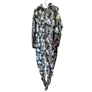 Adult Fleece Camouflage Hooded Onesie Pajamas, Snug As A Bug Large